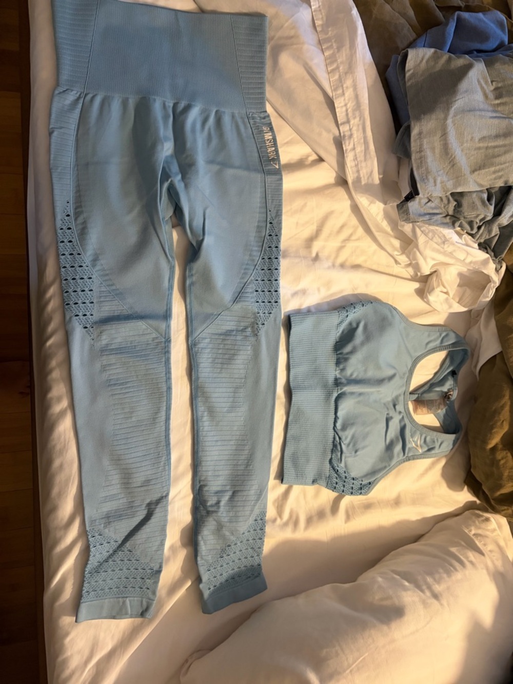 Gymshark Light Blue Racerback Sports Bra & Leggings Set